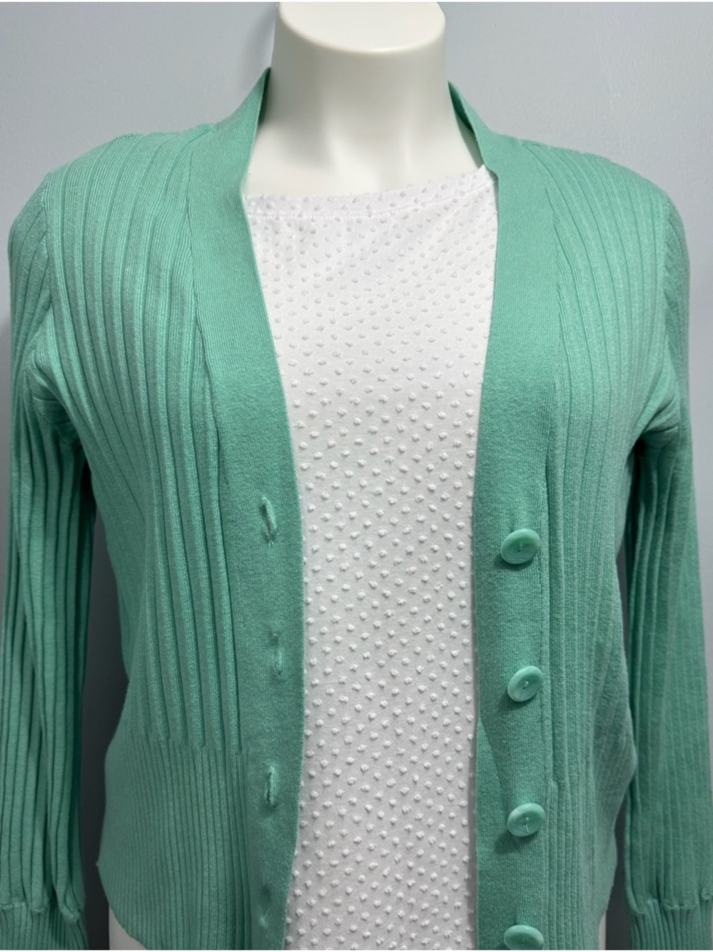 Cyrus Mint Green Ribbed Button-Front Cardigan Size XL